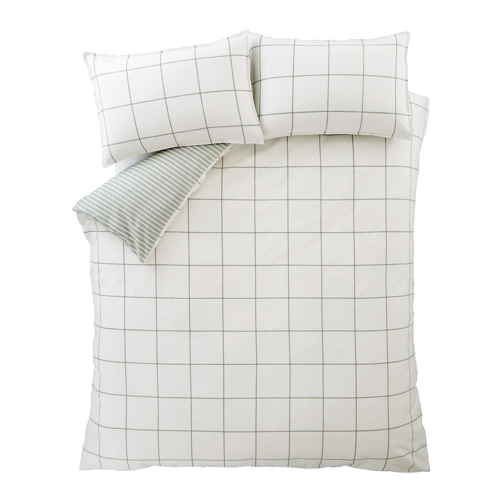 Zelené/krémové flanelové povlečení na dvoulůžko 200x200 cm Brushed Regal Check – Bianca