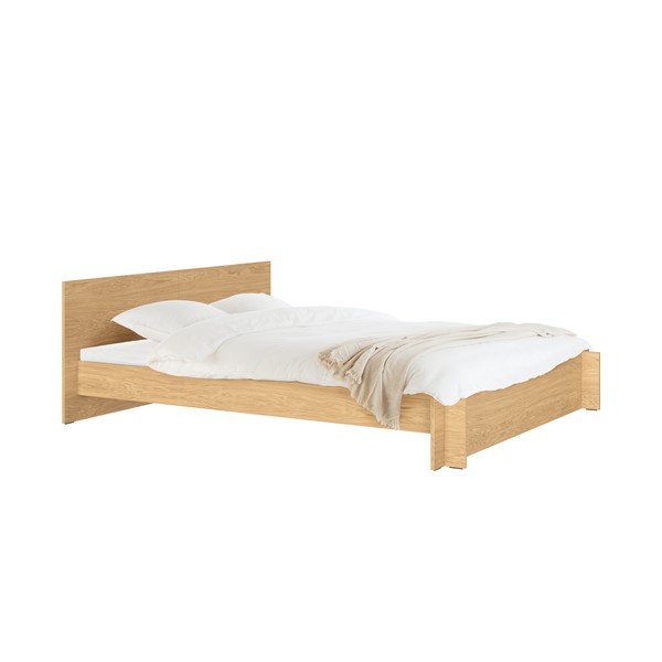 Dvoulůžková postel z dřevotřísky/z překližky v dekoru dubu s roštem 200x200 cm v přírodní barvě Valt – noo.ma