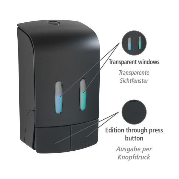 Černý nástěnný plastový dávkovač mýdla 0.96 l Tartas – Wenko-image-3