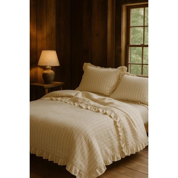 Béžové povlečení na jednolůžko z bavlny Renforcé 140x200 cm Amalia Striped – Mila Home Luxury