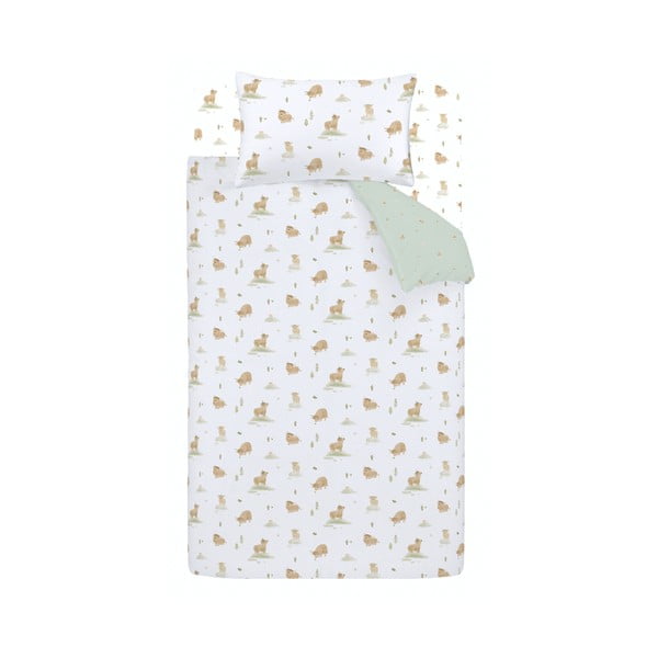 Bílé/zelené bavlněné dětské povlečení na jednolůžko 135x200 cm Mini Moo Cow – Bianca