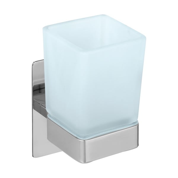 Samodržící skleněný kelímek na zubní kartáčky v leskle stříbrné barvě Genova – Wenko-image-2