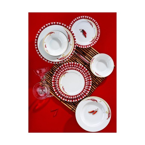 Porcelánový talířový set Yasemin Red, 24 ks
