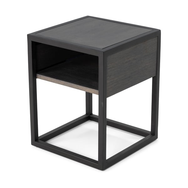 Černý/šedý noční stolek s deskou z dubového dřeva s poličkami Diva – Spinder Design