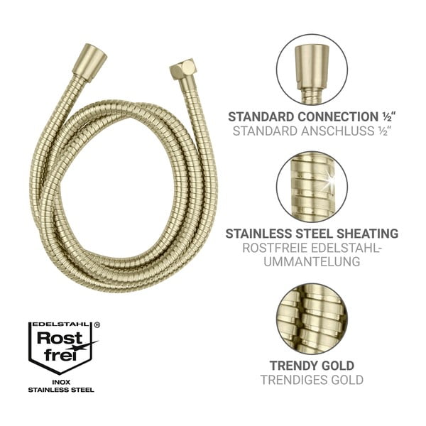 Sprchová hadice z nerezové oceli v matně zlaté barvě 150 cm Brass – Wenko-image-2