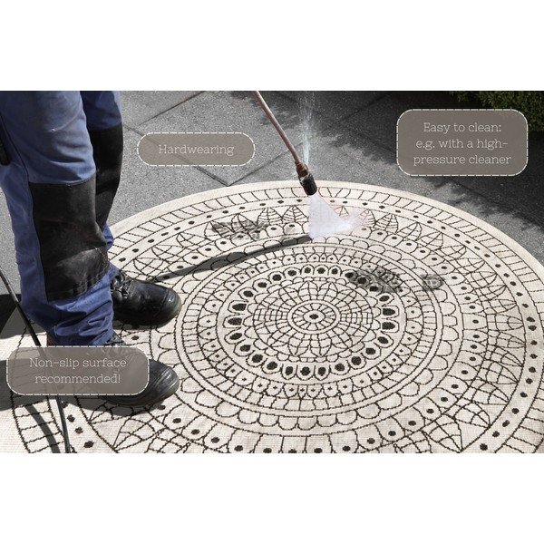Černo-krémový venkovní koberec NORTHRUGS Porto, ⌀ 140 cm-image-4