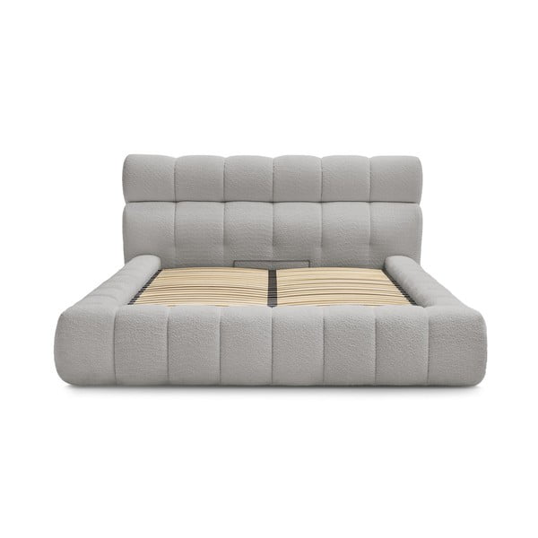 Světle šedá čalouněná dvoulůžková postel s úložným prostorem s roštem 180x200 cm Mont Blanc – Bobochic Paris-image-2