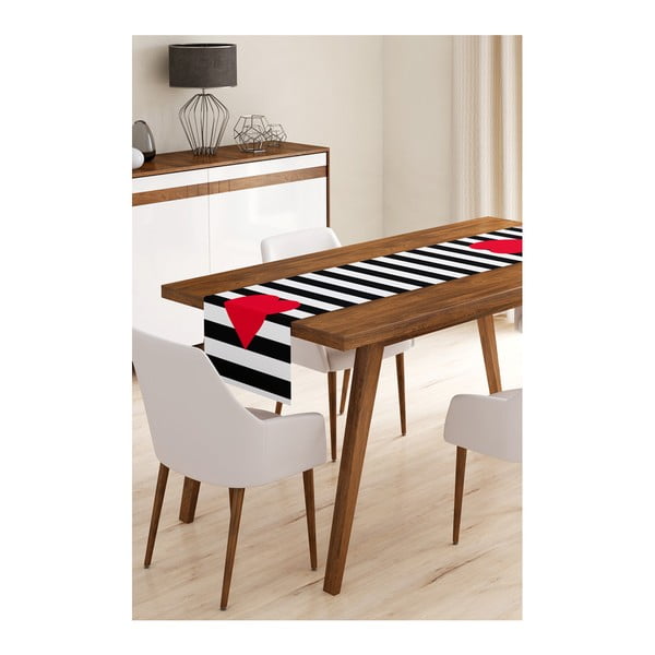 Běhoun na stůl z mikrovlákna Minimalist Cushion Covers Stripes with Red Heart, 45 x 140 cm