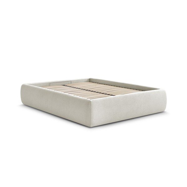 Béžová čalouněná dvoulůžková postel s úložným prostorem/bez čela s roštem 180x200 cm Inera – Bobochic Paris