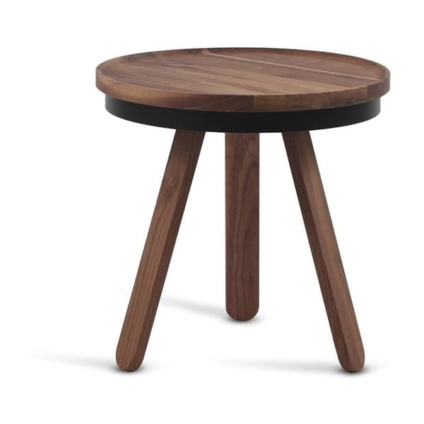 Hnědý odkládací stolek z dubového dřeva s černými detaily a podnosem Woodendot Batea S