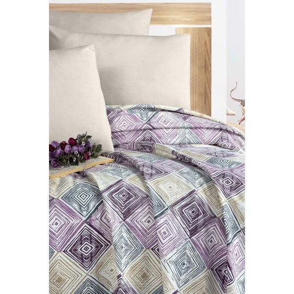 Fialovo-krémový bavlněný přehoz 200x230 cm Pique – Mila Home-image-1