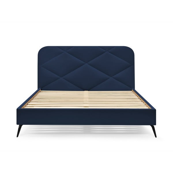 Tmavě modrá čalouněná dvoulůžková postel s roštem 160x200 cm Prune – Bobochic Paris-image-3