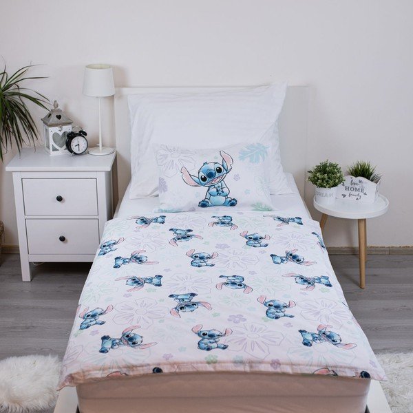 Bílé bavlněné dětské povlečení do postýlky 100x135 cm Lilo and Stitch "Ohana White" – Jerry Fabrics-image-2