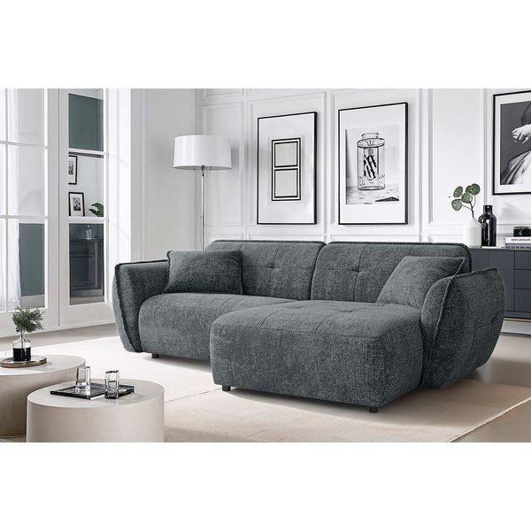 Tmavě šedá žinylková rohová pohovka (pravý roh/s lenoškou) Nelia – Ropez-image-1