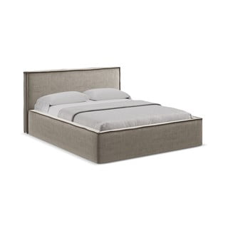Čalouněná dvoulůžková postel taupe s úložným prostorem s roštem 140x200 cm Anani – Makamii