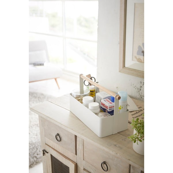 Bílý multifunkční box s detailem z bukového dřeva YAMAZAKI Tosca Tool Box, délka 29 cm-image-2