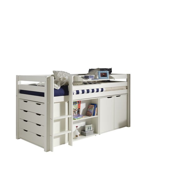 Bílá vyvýšená dětská postel z borovicového dřeva 90x200 cm PINO – Vipack-image-2