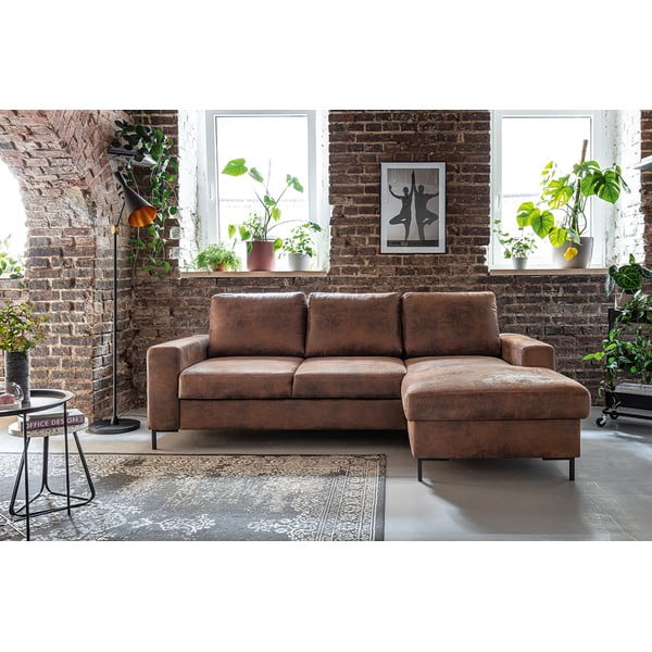 Hnědá rozkládací rohová pohovka z imitace kůže Miuform Lofty Lilly Vintage, pravý roh-image-1