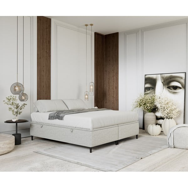 Světle šedá čalouněná dvoulůžková postel s úložným prostorem 200x200 cm Tate – Maison de Rêve-image-1