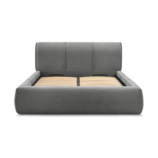 Šedá čalouněná dvoulůžková postel s úložným prostorem s roštem 180x200 cm Vernon – Bobochic Paris-image-3