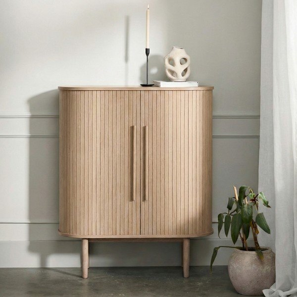 Skříňka v dekoru dubu s posuvnými dveřmi ve světle přírodní barvě 100x118x40 cm Meta – Unique Furniture-image-1