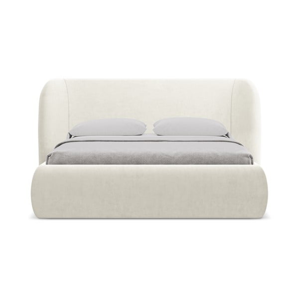 Krémová čalouněná dvoulůžková postel s úložným prostorem s roštem 180x200 cm Hauke – Makamii-image-3