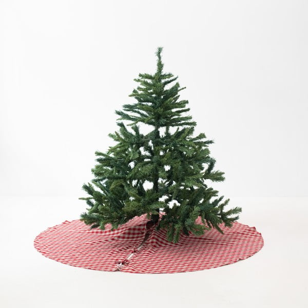 Červený lněný kulatý koberec pod stromeček ø 125 cm Red Gingham – Linen Tales