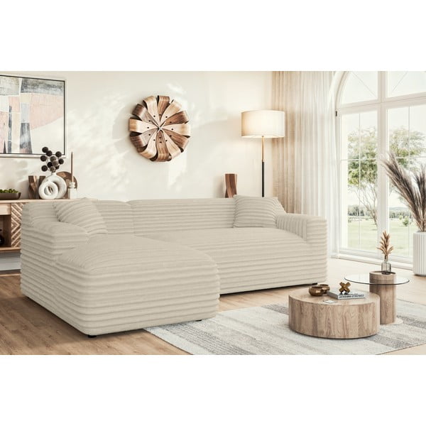 Béžová manšestrová rohová pohovka (levý roh/s lenoškou) Martin – Ropez-image-1