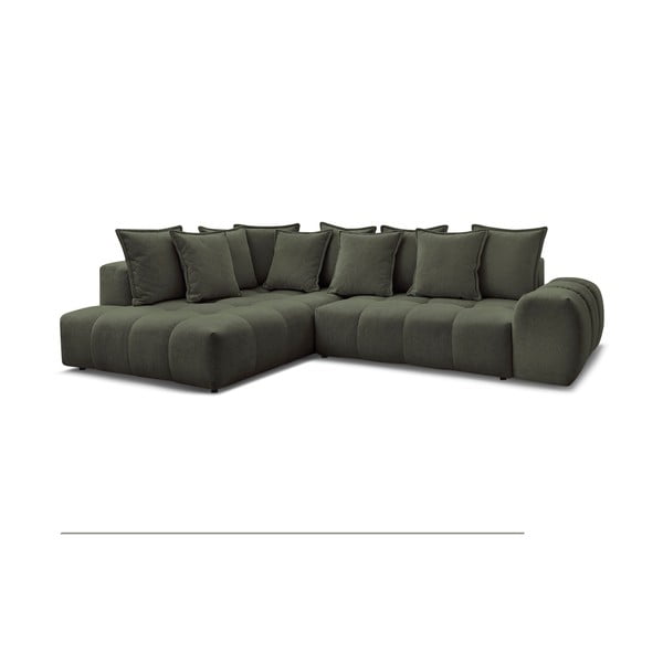 Zelená žinylková rozkládací/s úložným prostorem rohová pohovka (levý roh/do L) Everest – Bobochic Paris-image-3