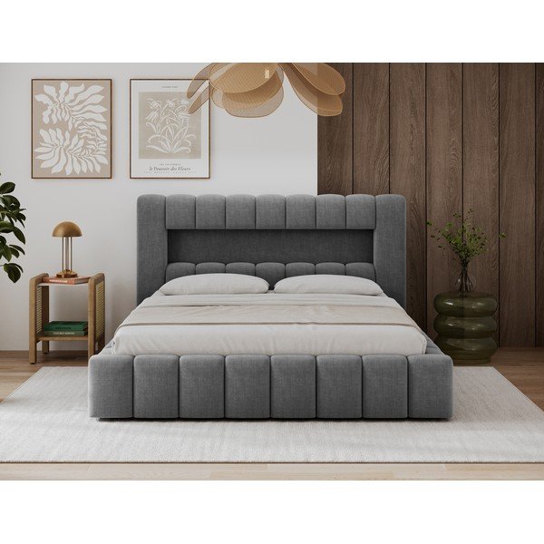 Šedá čalouněná dvoulůžková postel s úložným prostorem s roštem 180x200 cm Lamica – ELTAP-image-1