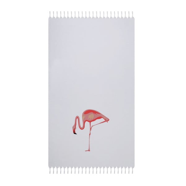 Bílá plážová osuška z bavlny Beach Flamingo, 170 x 90 cm