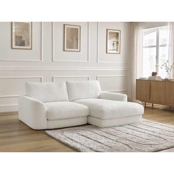 Bílá rohová pohovka z textilie bouclé (pravý roh/s lenoškou) Leonore – Bobochic Paris-image-3