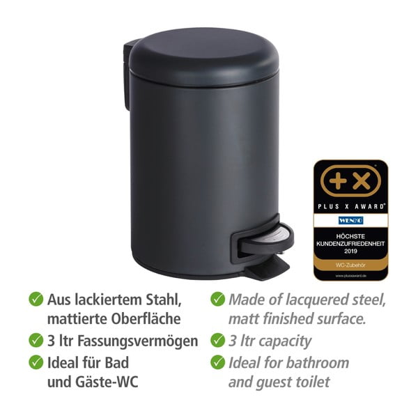 Černý odpadkový koš Wenko Leman, 3 l-image-3