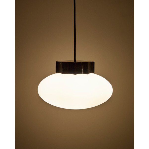 Bílé/černé kovové závěsné svítidlo se skleněným stínidlem ø 26 cm Idela – Kave Home-image-1
