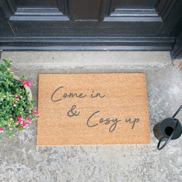 Šedá rohožka z přírodního kokosového vlákna Artsy Doormats Come In & Cosy Up, 40 x 60 cm-image-1