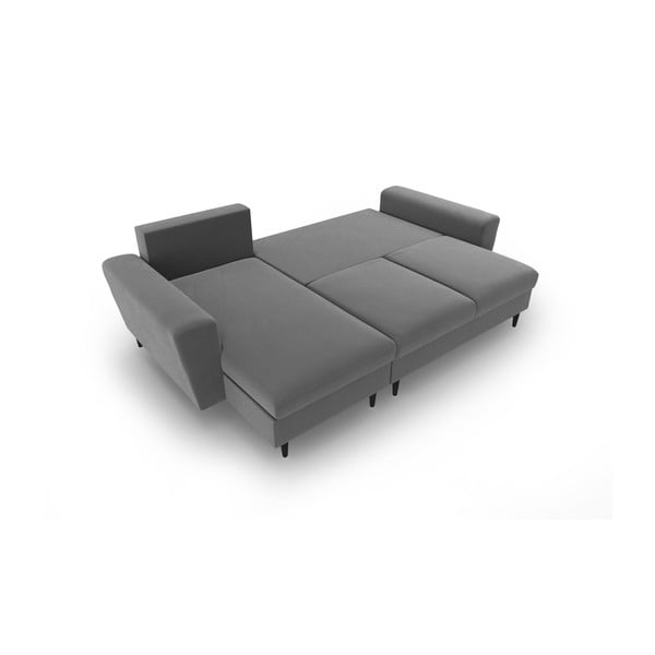 Světle šedá sametová rozkládací/s úložným prostorem rohová pohovka Kyoto – Cosmopolitan Design-image-2