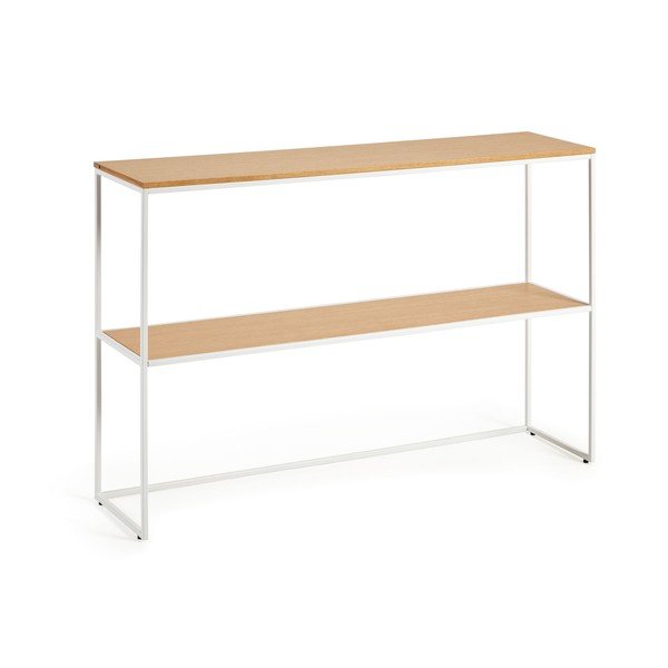 Bílý/v přírodní barvě konzolový stolek v dekoru dubu 30x120 cm Yoana – Kave Home