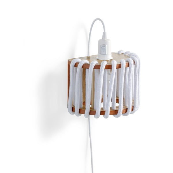 Bílá nástěnná lampa s dřevěnou konstrukcí EMKO Macaron, délka 20 cm-image-3