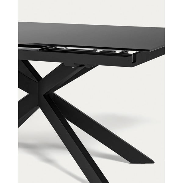 Černý rozkládací jídelní stůl se skleněnou deskou 90x210 cm Atminda – Kave Home-image-2