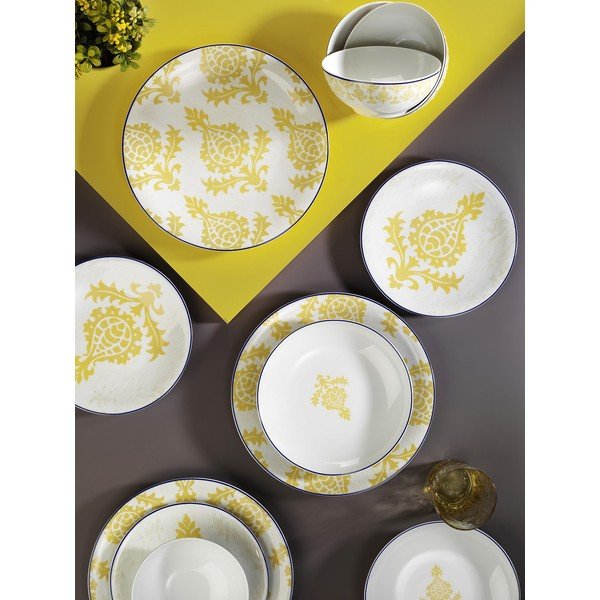 24dílná sada bílo-žlutého porcelánového nádobí Kütahya Porselen Ornaments-image-1