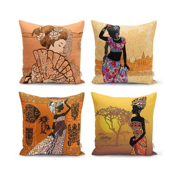 Sada 4 dekorativních povlaků na polštáře Minimalist Cushion Covers Eastern Ethnic, 45 x 45 cm