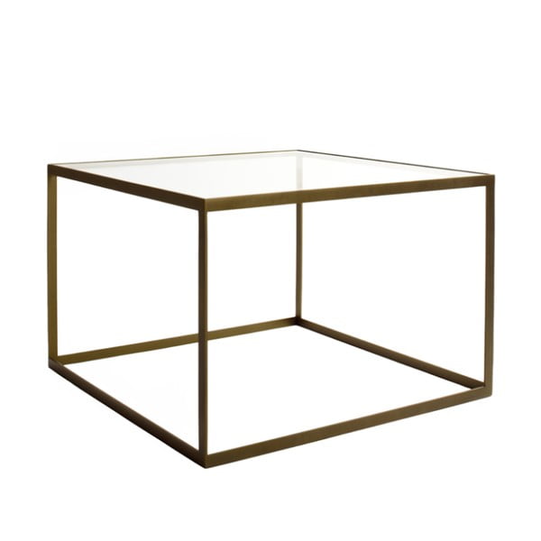 Zlatý konferenční stolek s čirým sklem Kureli Kubisto, 50x80cm