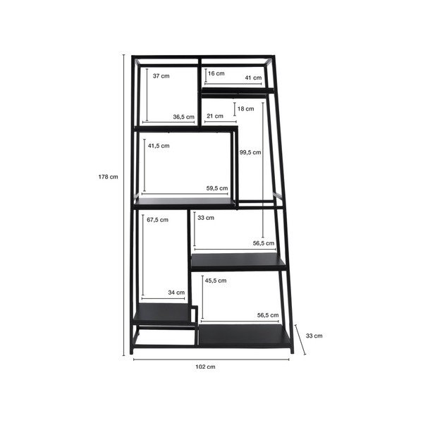 Černá kovová knihovna 102x178 cm Fushion - Leitmotiv-image-1