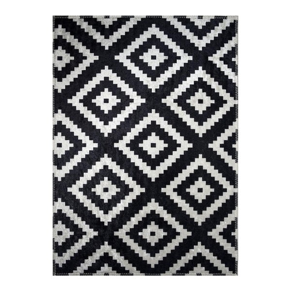 Černobílý vzorovaný odolný koberec Vitaus Siyah, 50 x 80 cm