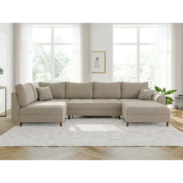 Béžová rohová pohovka z textilie bouclé (pravý roh/do "U") Ariella – Ropez-image-1