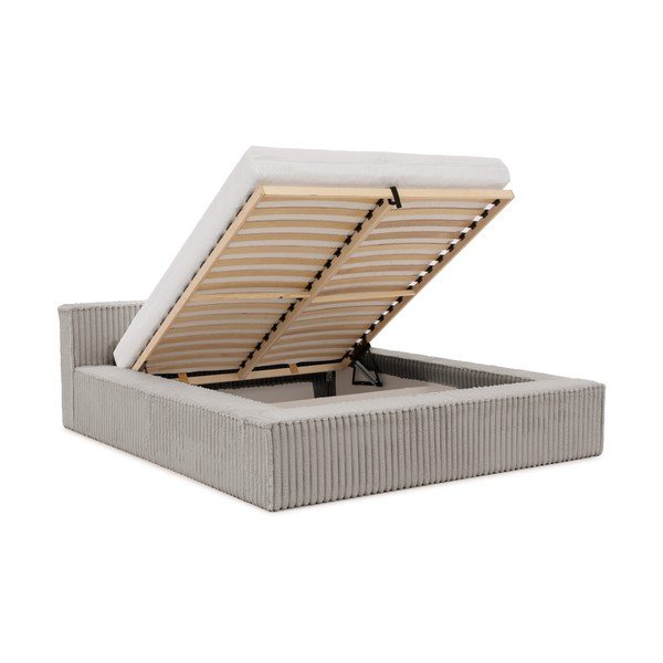 Šedá čalouněná dvoulůžková postel s úložným prostorem s roštem 160x200 cm Cloe – Ropez-image-2