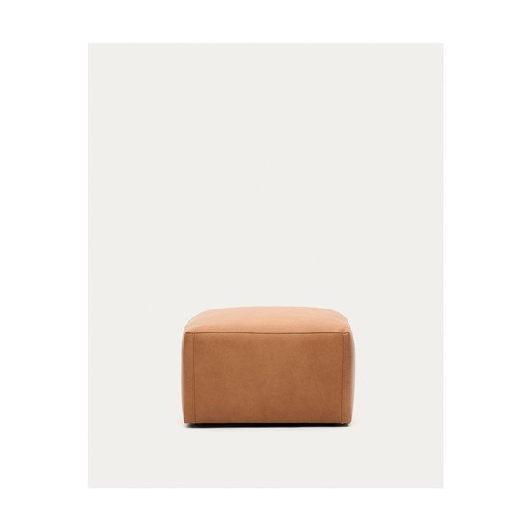 Hnědá kožená podnožka Blok – Kave Home-image-3