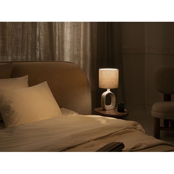 Krémová čalouněná dvoulůžková postel s úložným prostorem s roštem 160x200 cm Ovalo – Micadoni -image-1