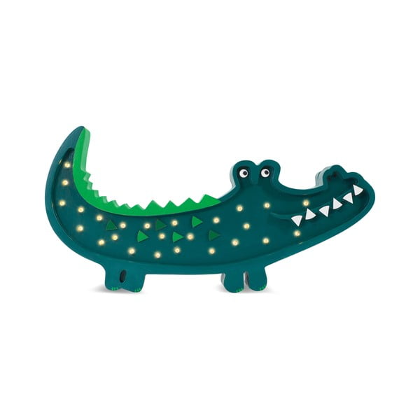 Zelená stolní lampa z borovicového dřeva Little Lights Crocodile, šířka 49 cm