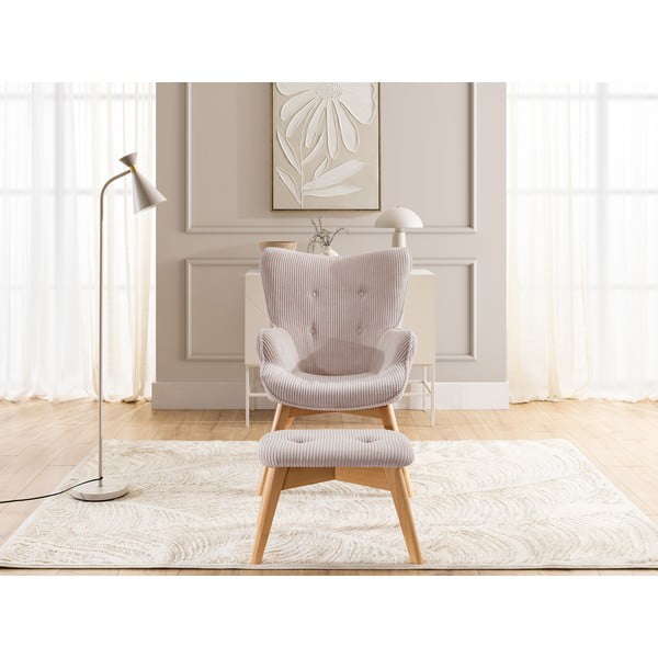 Světle růžové manšestrové křeslo s podnožkou Niko – Ropez-image-1